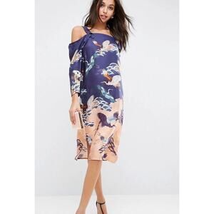 ASOS Cold Shoulder Dress in Bird Floral Print US Sz 4